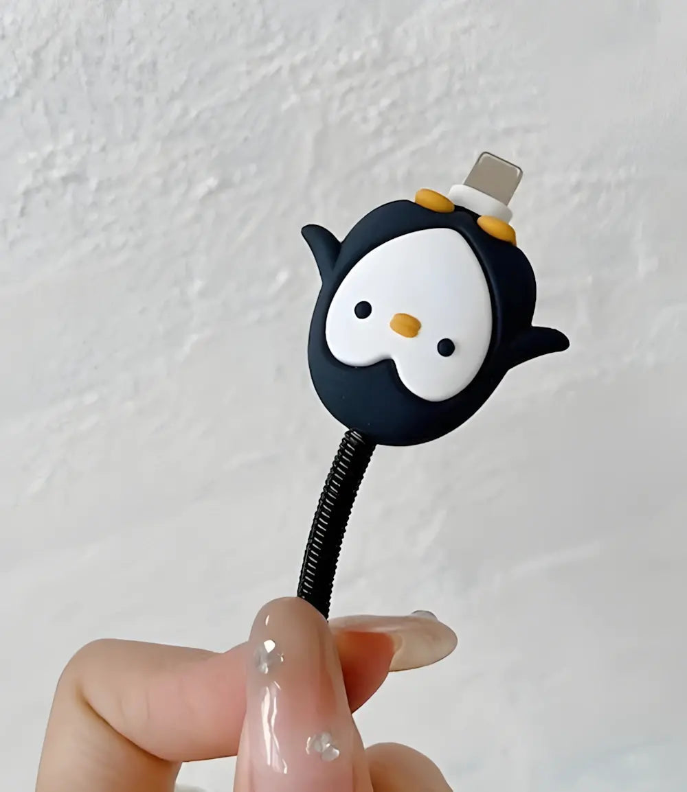 Cute Penguin Silicone Charger Cover & Cable Protector Set Compatible with 18W/20W USB-C Power Adapter | 360° Charger Protection Case