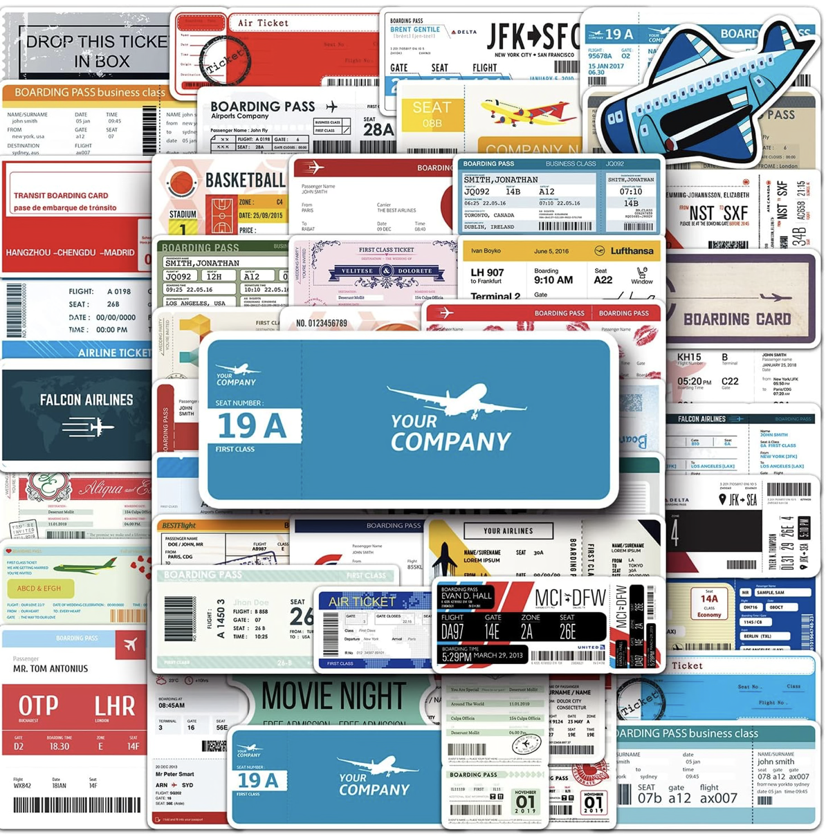 50 Pcs Airline Boarding Pass no – Travel-Themed Vinyl Decals
