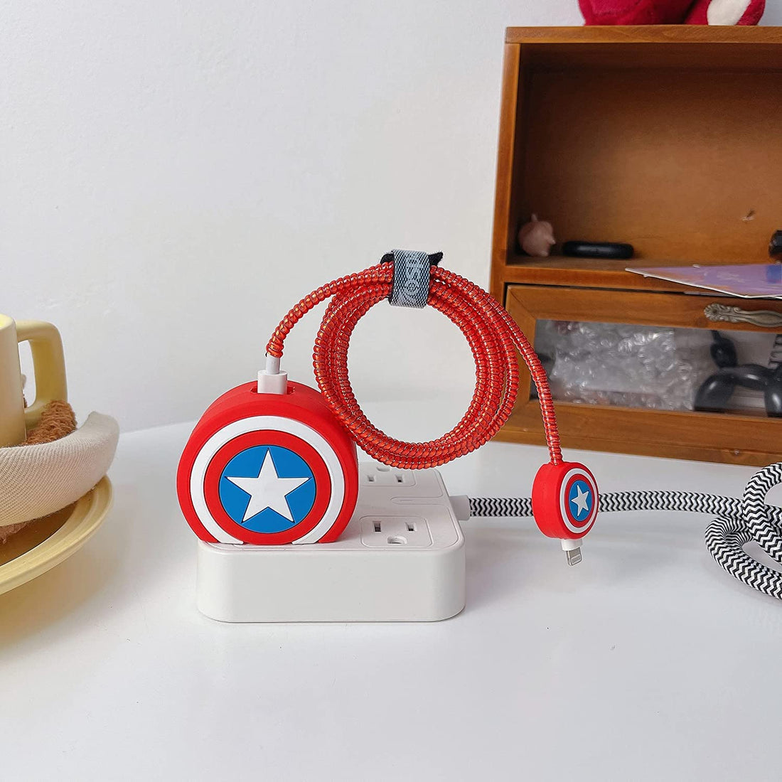Captain America Shield Charger Case & Cable Protector for 18W/20W Chargers | Silicone Rubber Fast Charger Protection Cover | Shockproof Adapter Protector