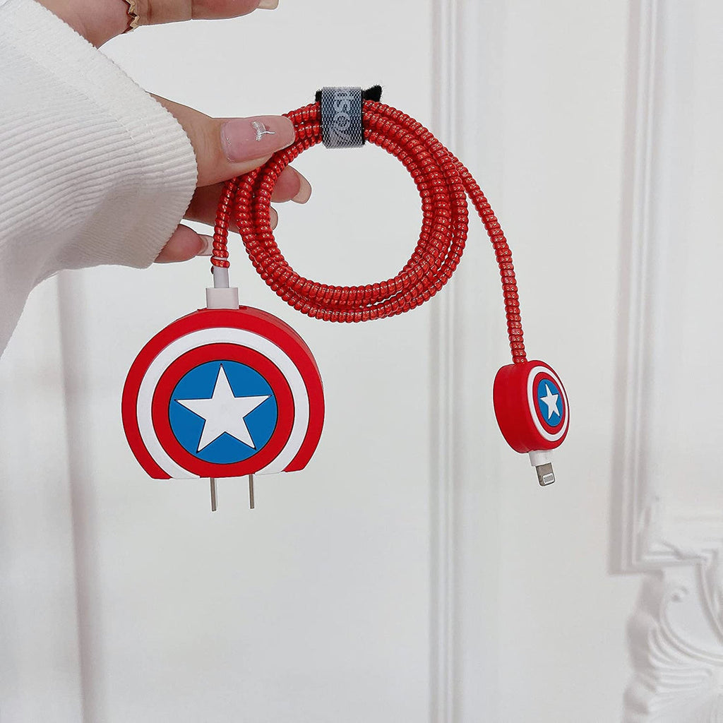 Captain America Shield Charger Case & Cable Protector for 18W/20W Chargers | Silicone Rubber Fast Charger Protection Cover | Shockproof Adapter Protector