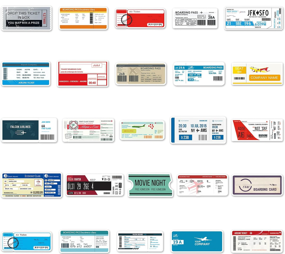 50 Pcs Airline Boarding Pass no – Travel-Themed Vinyl Decals