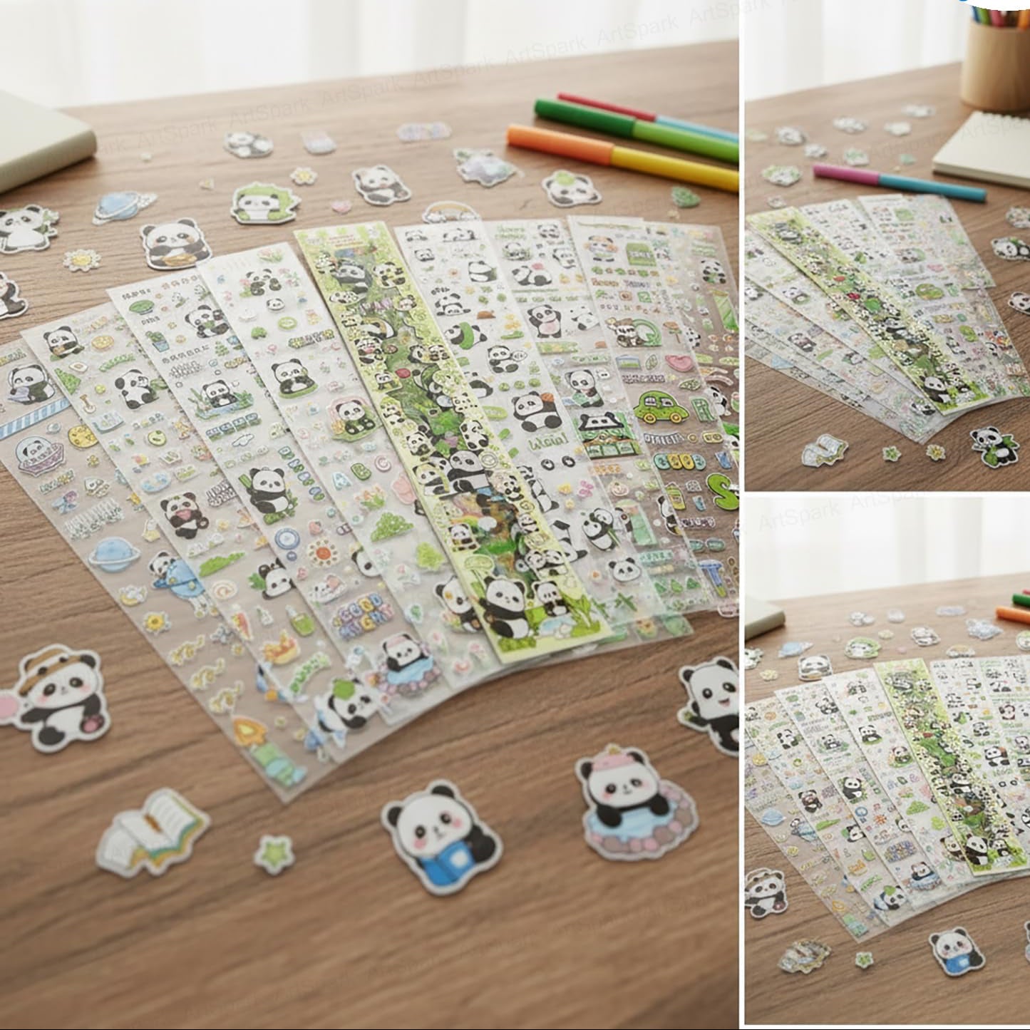 Panda PET Sticker Sheets ( 1 pack of 1000+ Kawaii Stickers)