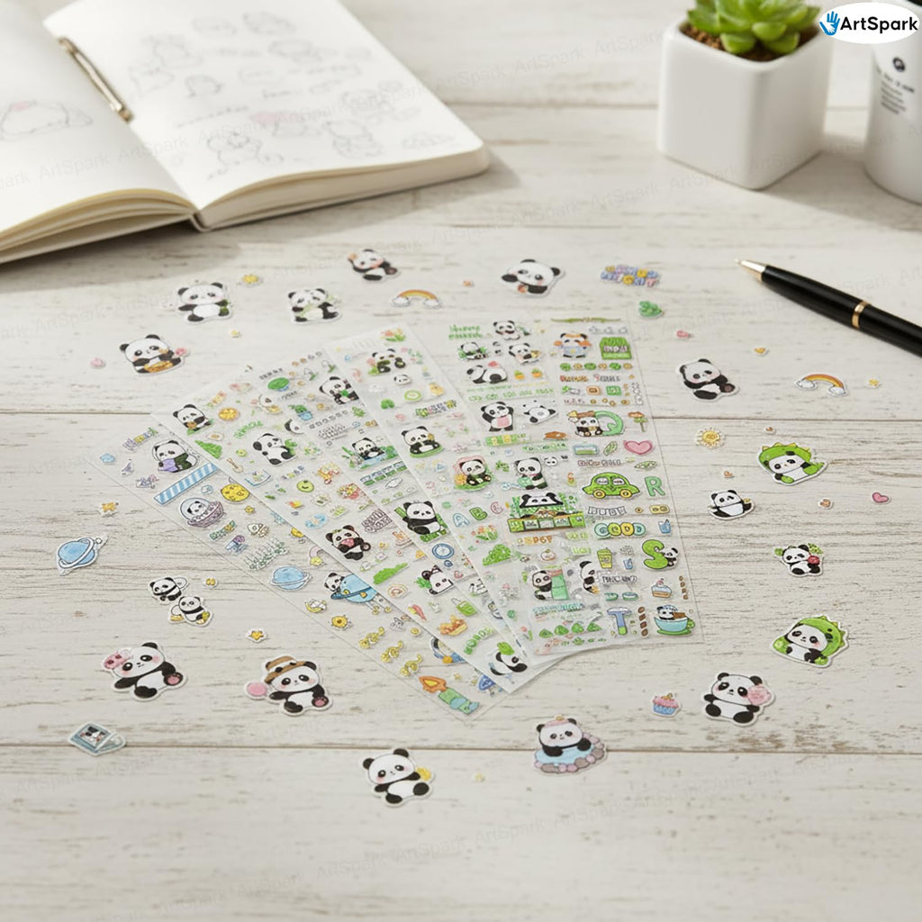 Panda PET Sticker Sheets ( 1 pack of 1000+ Kawaii Stickers)
