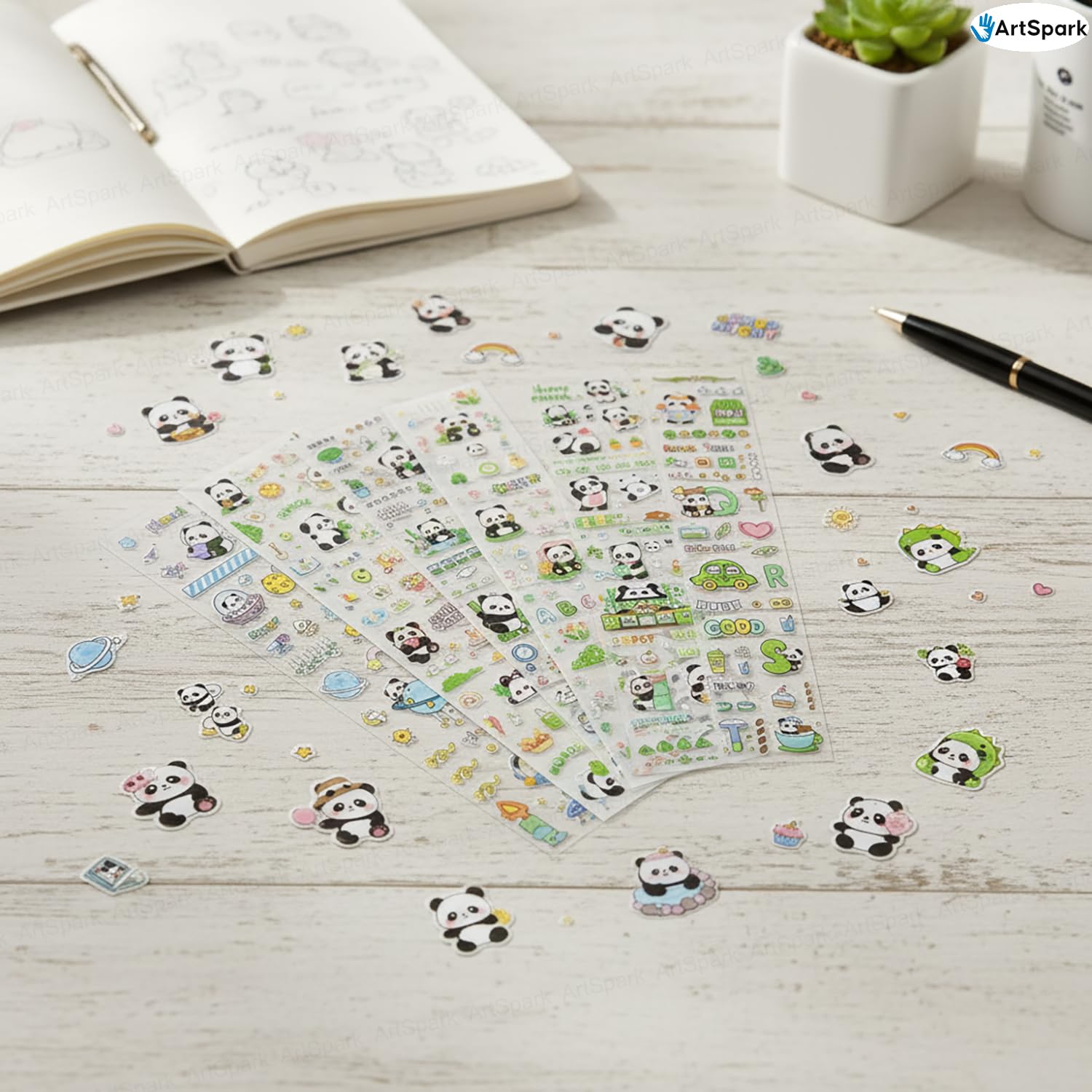 Panda PET Sticker Sheets ( 1 pack of 1000+ Kawaii Stickers)