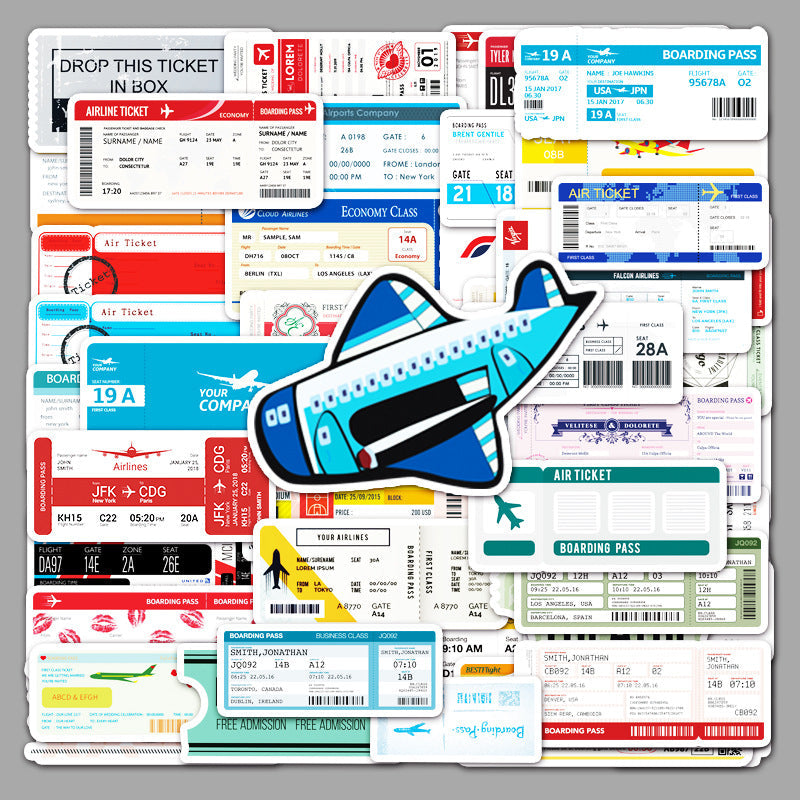 50 Pcs Airline Boarding Pass no – Travel-Themed Vinyl Decals