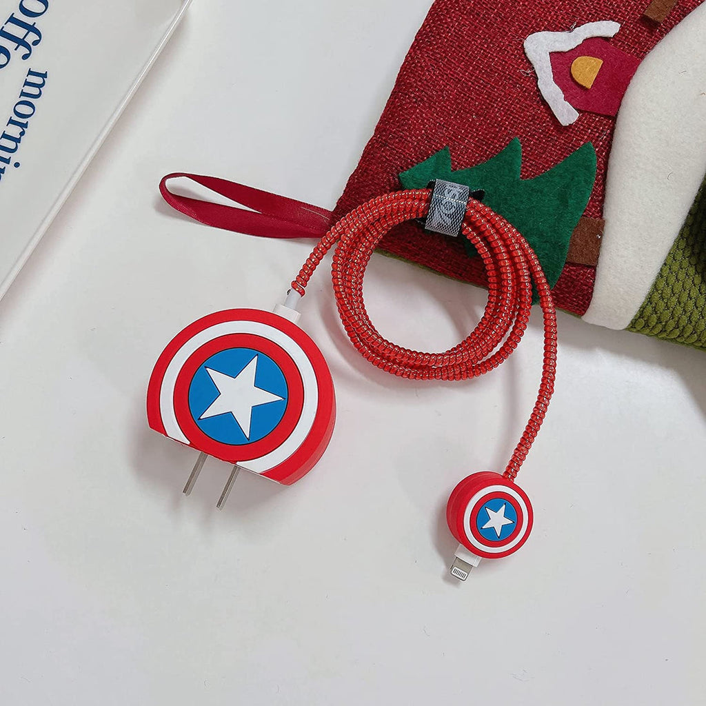 Captain America Shield Charger Case & Cable Protector for 18W/20W Chargers | Silicone Rubber Fast Charger Protection Cover | Shockproof Adapter Protector
