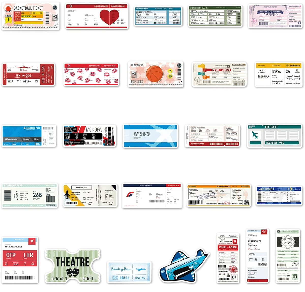 50 Pcs Airline Boarding Pass no – Travel-Themed Vinyl Decals