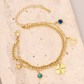 Anti Tarnish Clover themed Evil Eye Wraparound Bracelet