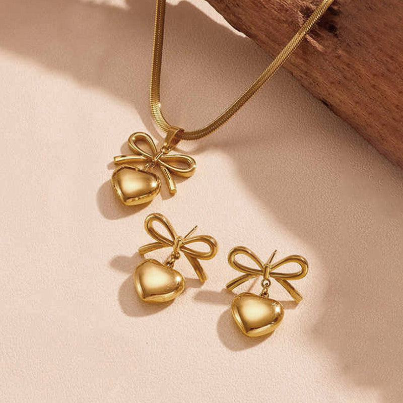 Anti Tarnish Bow heart Themed Jewellery Set