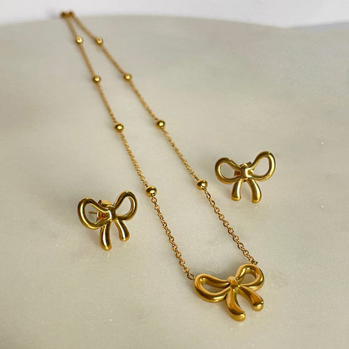 Anti Tarnish Bow Themed Jewellery Set