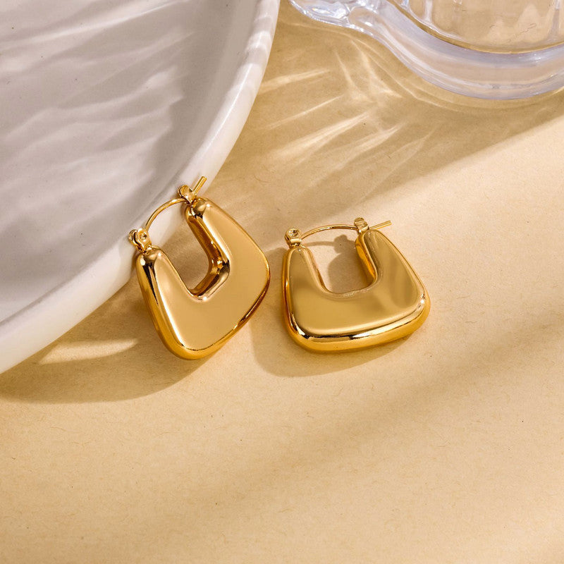 Anti Tarnish Chunky Geometric Statement Hoop Earrings