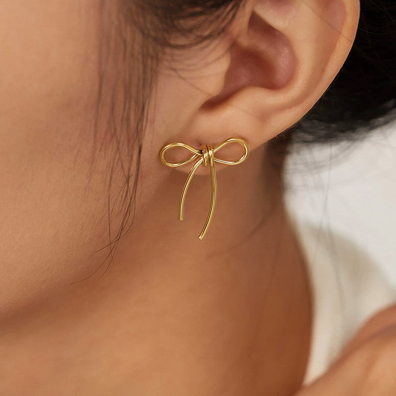 Anti Tarnish Bow Themed Drop Earrings