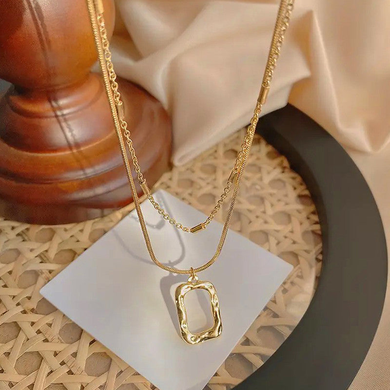 Anti Tarnish Dual Strand Geometric Necklace For Women