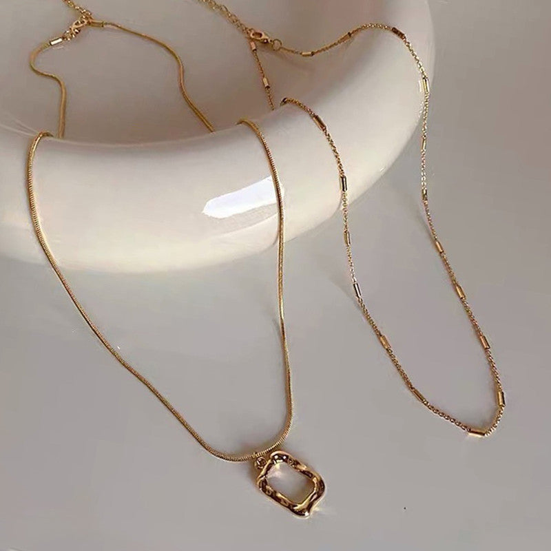 Anti Tarnish Dual Strand Geometric Necklace For Women