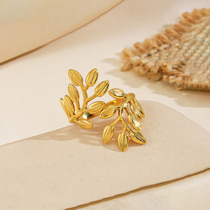 Anti Tarnish Stainless Steel Leaf Themed Adjustable Finger Ring
