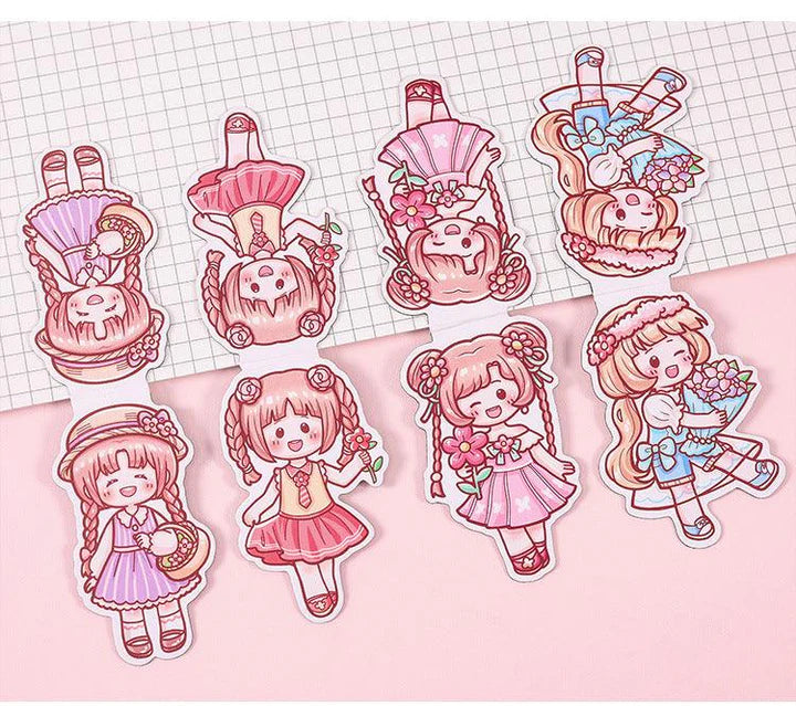 Cute Cartoon Girl Magnetic Bookmarks with stickers