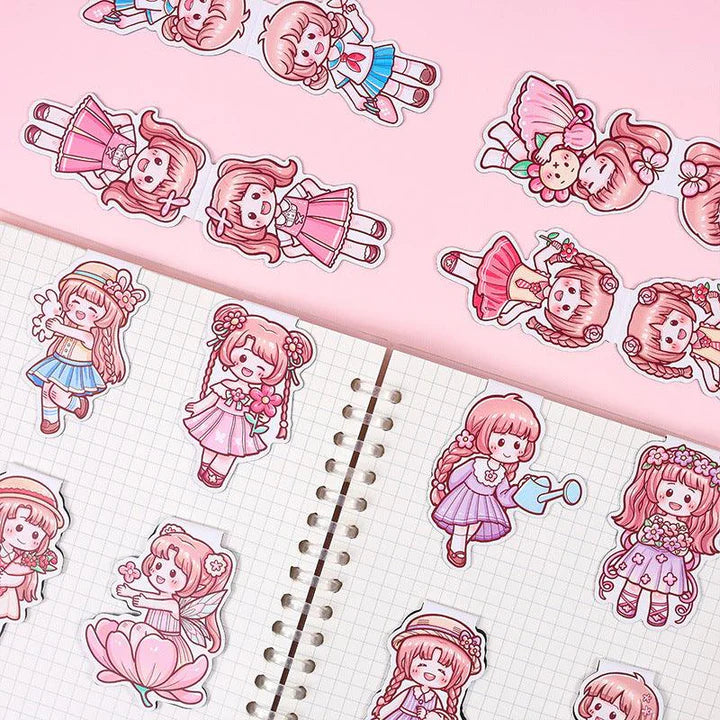 Cute Cartoon Girl Magnetic Bookmarks with stickers